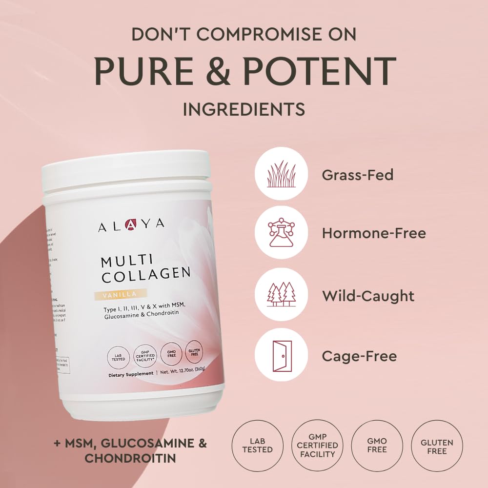 Alaya Naturals Multi Collagen Powder Vanilla – Type I, II, III, V & X with MSM + GC
