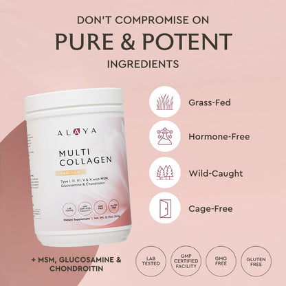 Alaya Naturals Multi Collagen Powder Vanilla – Type I, II, III, V & X with MSM + GC