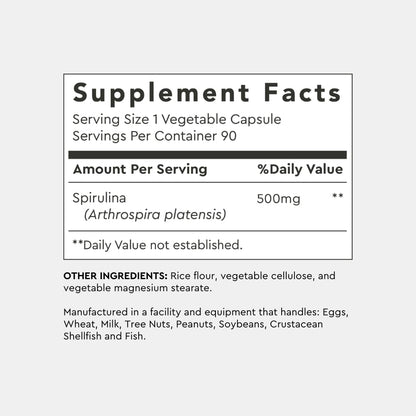 Alaya Naturals Pure Spirulina Capsules – Earthrise Spirulina, Non-GMO & Vegan, 500 mg, 90 Caps