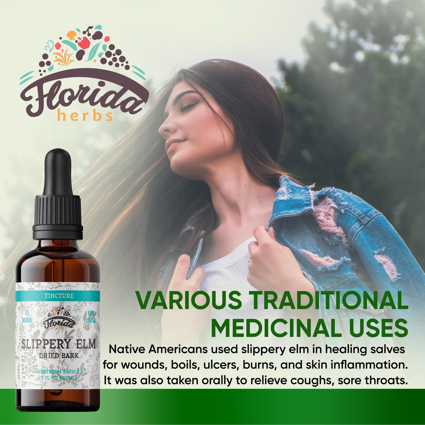 Slippery Elm Tincture 4 oz – Organic Herbal Extract | Alcohol Free | Vegan Liquid Supplement
