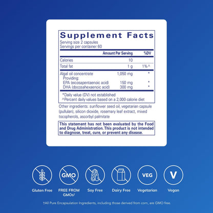 Pure Encapsulations EPA/DHA Vegetarian – Algae-Derived Omega-3, 120 Capsules
