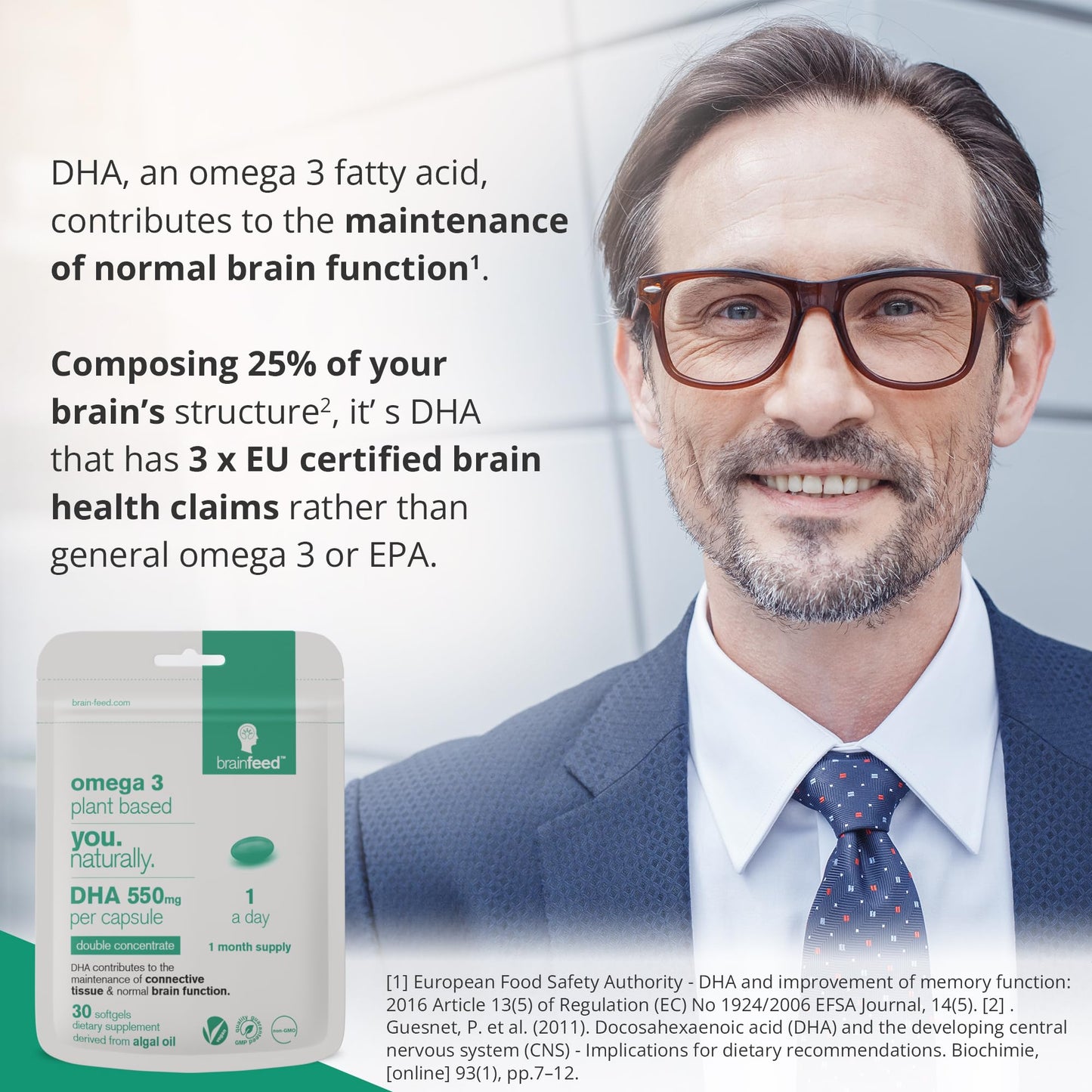 Algae DHA Supplements - 550mg DHA per Capsule | 1-A-Day Vegan Omega-3 for Brain & Eye Health | 30 Capsules