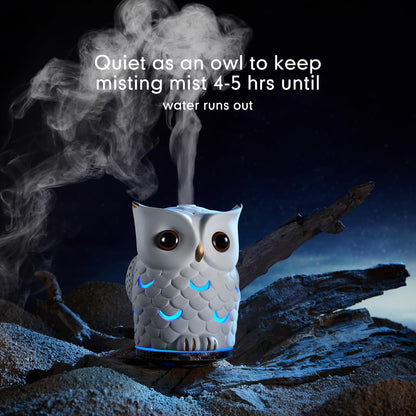 ALIEYE Owl Essential Oils Diffuser - 200ml Ceramic, Waterless Auto-Off, 7-Color LED