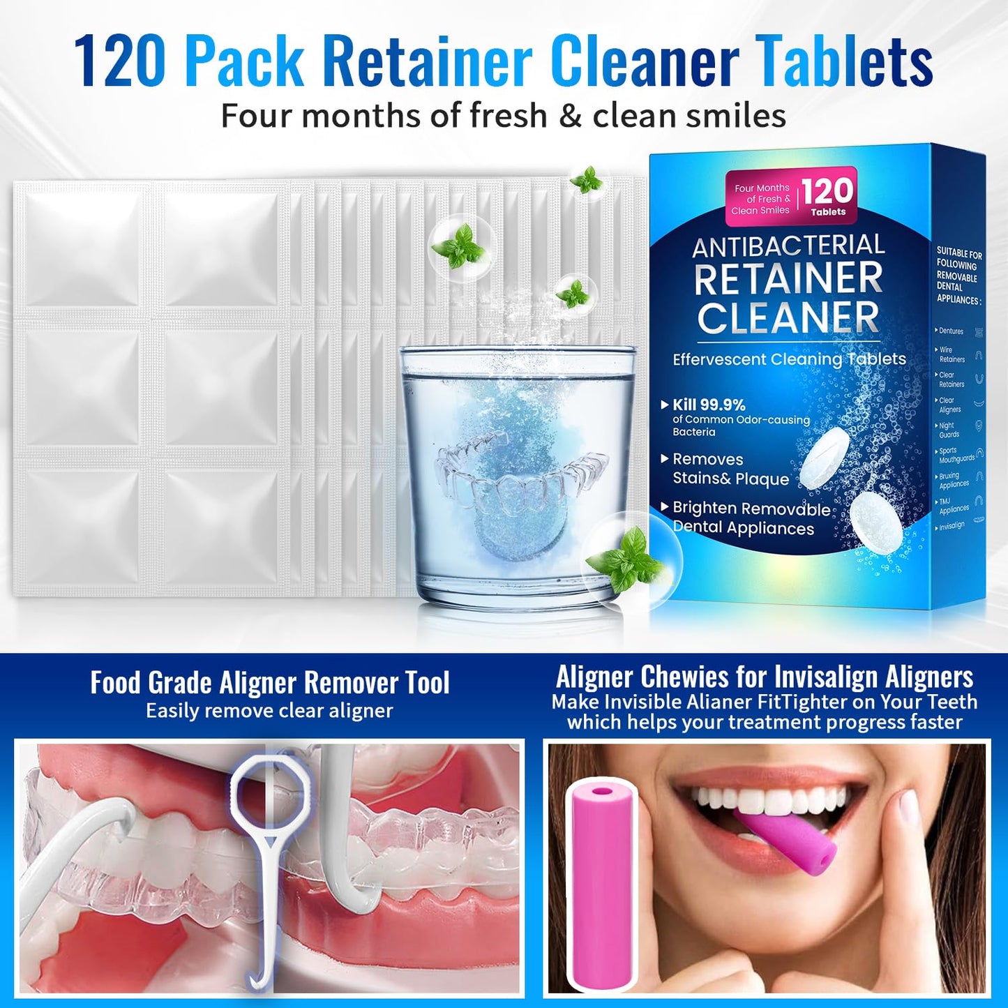 Retainer Cleaner Tablets for Invisalign - 120 Sulphate-Free Kit