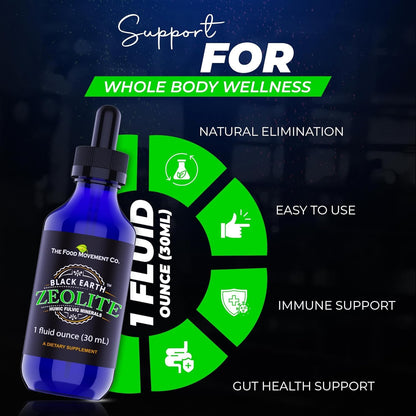 Black Earth Zeolite with Fulvic Acids & Trace Minerals — Liquid Drops (2 oz) for Detox, Gut Health & Immune Support | THE FOOD MOVEMENT CO.