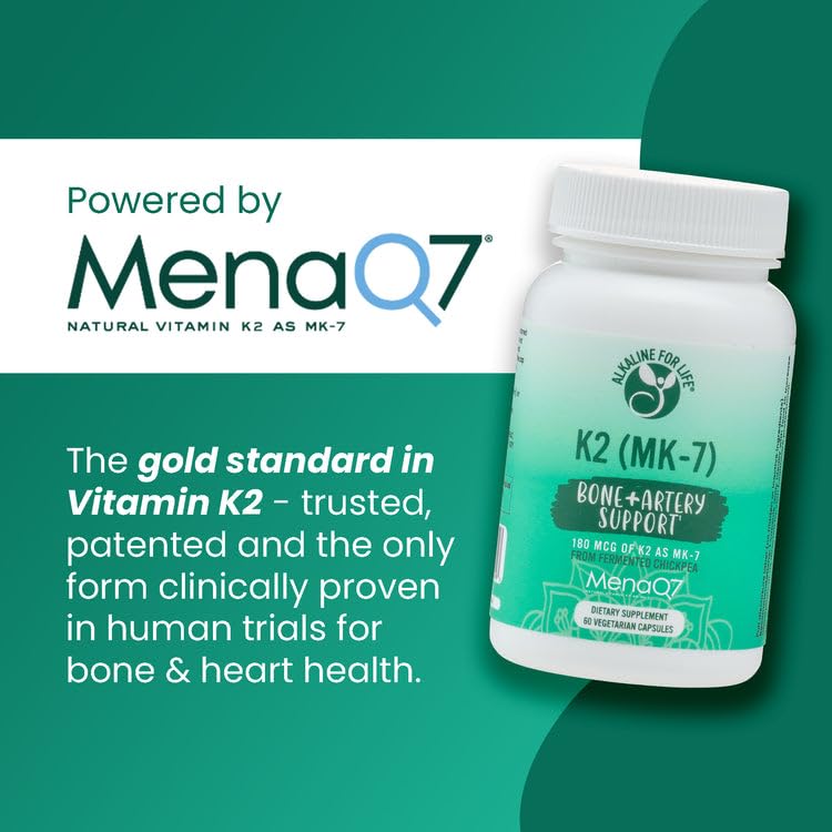 Alkaline for Life Vitamin K2 MK-7 (MenaQ7) 180 mcg | Fermented Chickpeas | One-Per-Day | 60 Day Supply | Supports Bone & Heart Health | Easy to Swallow