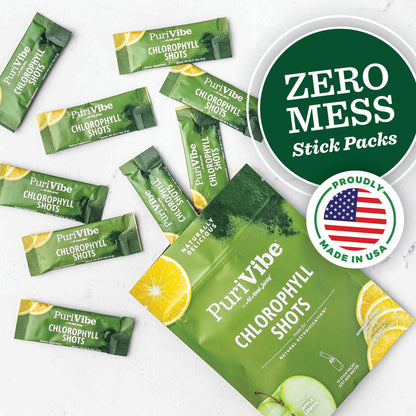 All About Juicing Chlorophyll Green Juice Shots – Clean Energy, Detox, Alkalize (30 Stick Packs)