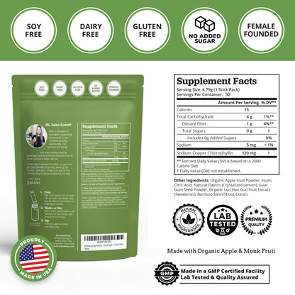 All About Juicing Chlorophyll Green Juice Shots – Clean Energy, Detox, Alkalize (30 Stick Packs)