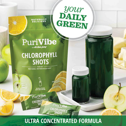 All About Juicing Chlorophyll Green Juice Shots – Clean Energy, Detox, Alkalize (30 Stick Packs)