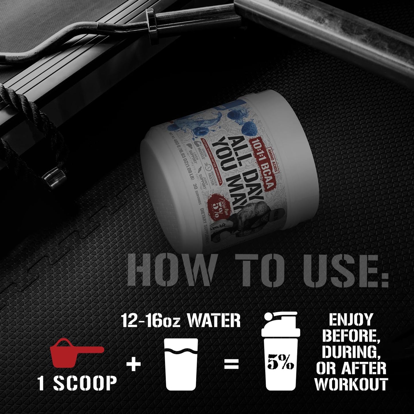 5% Nutrition Rich Piana AllDayYouMay BCAA Powder – Intra & Post-Workout Aminos