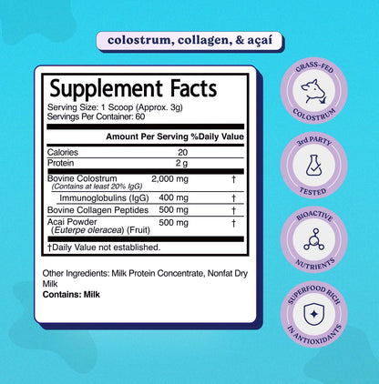 LUCI Colostrum, Collagen & Acai Powder | Gut Health, Immunity, Skin