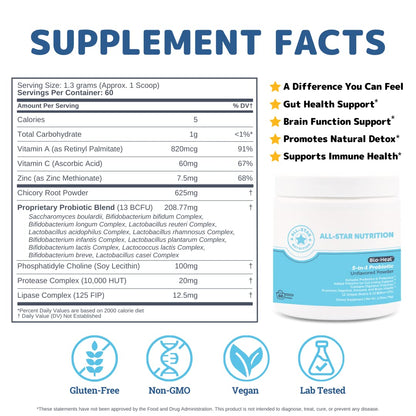 All-Star Nutrition 5-in-1 Bio-Heal Probiotic Powder – Multi-Strain Probiotic for Kid, Adult & Gut Health