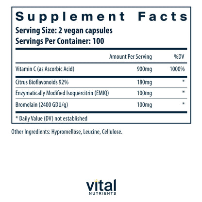 Vital Nutrients Aller-C | Vegan Respiratory & Sinus Support | Isoquercitrin, Bromelain, Bioflavonoids & Vitamin C | 200 Capsules