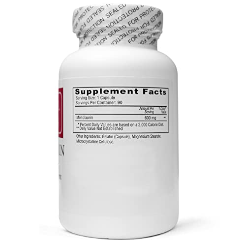 Ecological Formulas 600 mg Monolaurin – Two Sealed Bottles, 180 Capsules