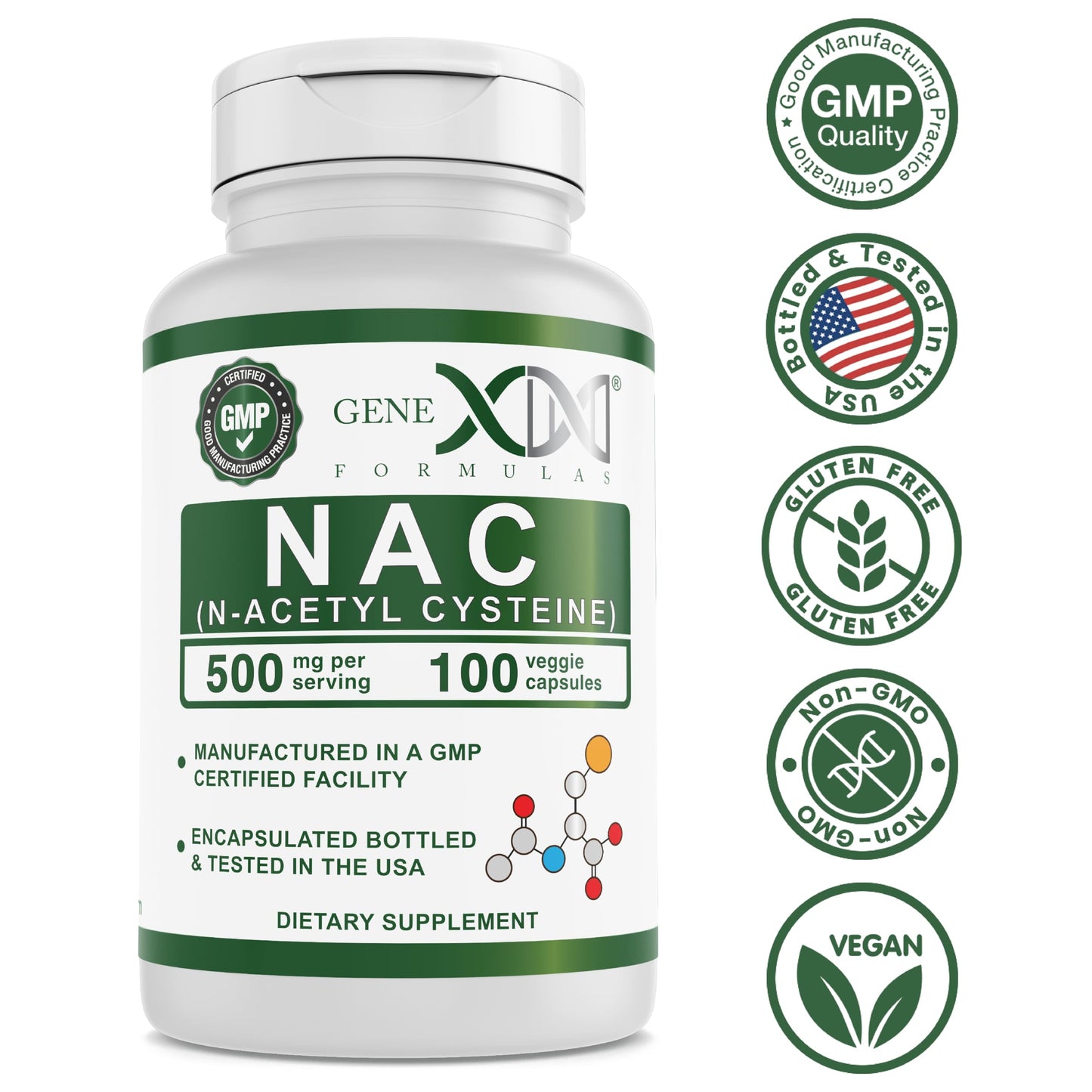 Genex NAC 500mg (100 Capsules) – Liver Health Support | Non-GMO, Gluten Free, Vegan