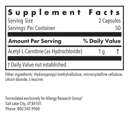 Allergy Research Group Acetyl-L-Carnitine 500mg – Metabolism & Energy Support, 100 Count