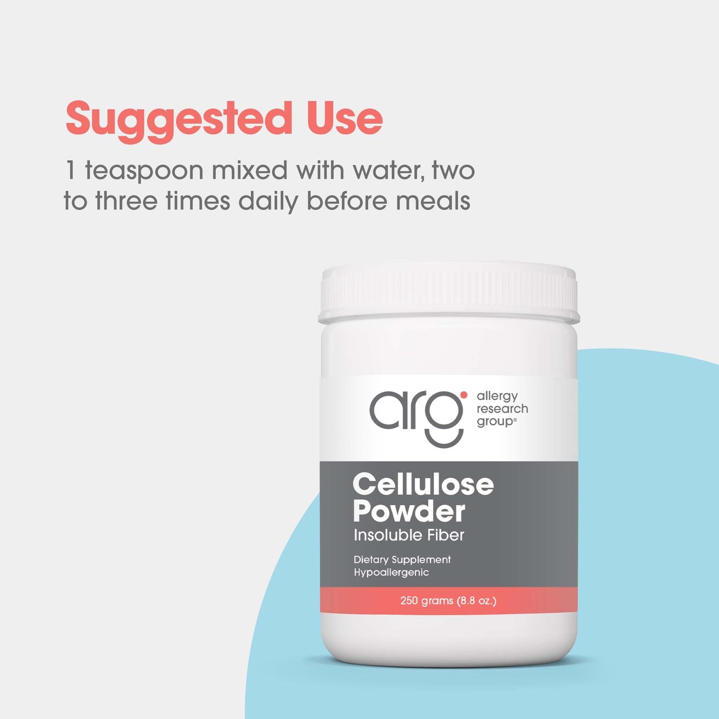 Allergy Research Group Cellulose Powder - Microcrystalline Cellulose, 2000mg Insoluble Fiber - 8.8 oz (Pack of 2)