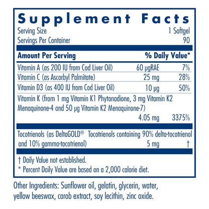 Allergy Research Group Full Spectrum Vitamin K - K1 & K2 (MK-4/MK-7), D3 & A - 90 Count