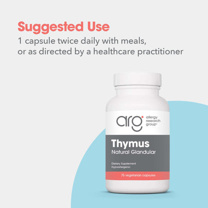 Allergy Research Group Thymus Glandular – 1000mg Ovine Thymus, Hypoallergenic, 75 Count