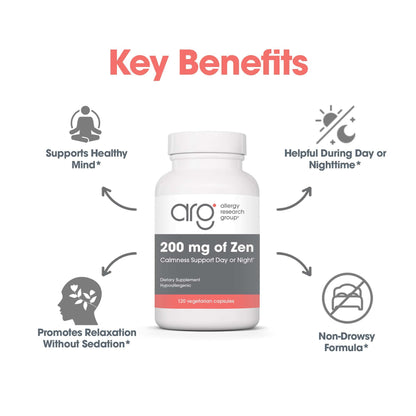 Allergy Research Group Zen: GABA + L-Theanine 200 mg for Calm & Sleep | 120 Veg Capsules