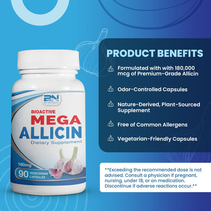 BuyNaturally Potent Allicin Odor-Controlled Garlic Supplement | Mega Allicin 180,000 mcg Veggie Capsules (90 Count)