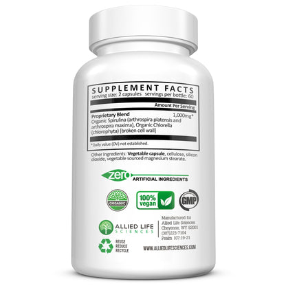 Allied Life Spirulina & Chlorella | Organic Green Superfood Capsules | 3 Bottle Pack