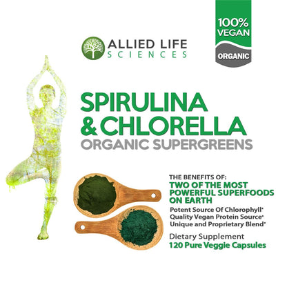 Allied Life Spirulina & Chlorella | Organic Green Superfood Capsules | 3 Bottle Pack