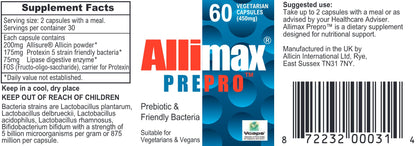 ALLIMAX PrePro - 60 Caps | Stabilized Allicin Plus Prebiotics, Probiotics & Digestive Enzymes