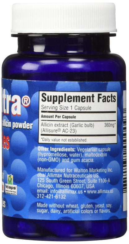 AlliUltra 360mg Capsules – 30 Count | Stabilized Allicin Garlic for Immune Support | Plant-Based, Non-GMO, Vegan, Made in UK