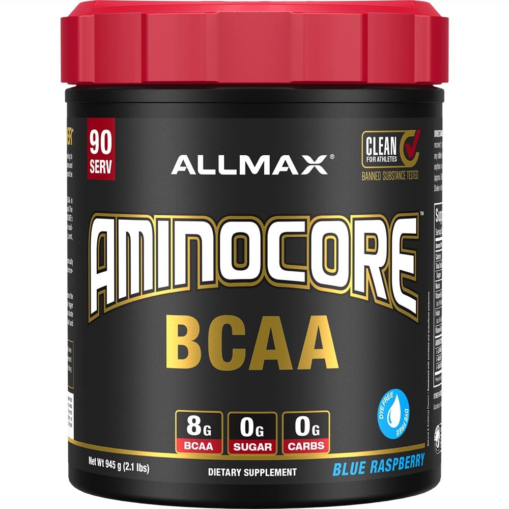 ALLMAX AminoCORE BCAA Blue Raspberry Powder – 945 g, 90 Servings, 8.18 g BCAAs per Serving, Sugar Free, Instantized + B Vitamins