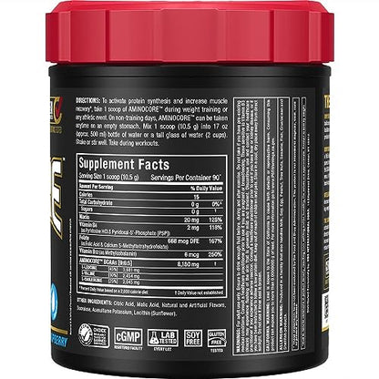 ALLMAX AminoCORE BCAA Blue Raspberry Powder – 945 g, 90 Servings, 8.18 g BCAAs per Serving, Sugar Free, Instantized + B Vitamins