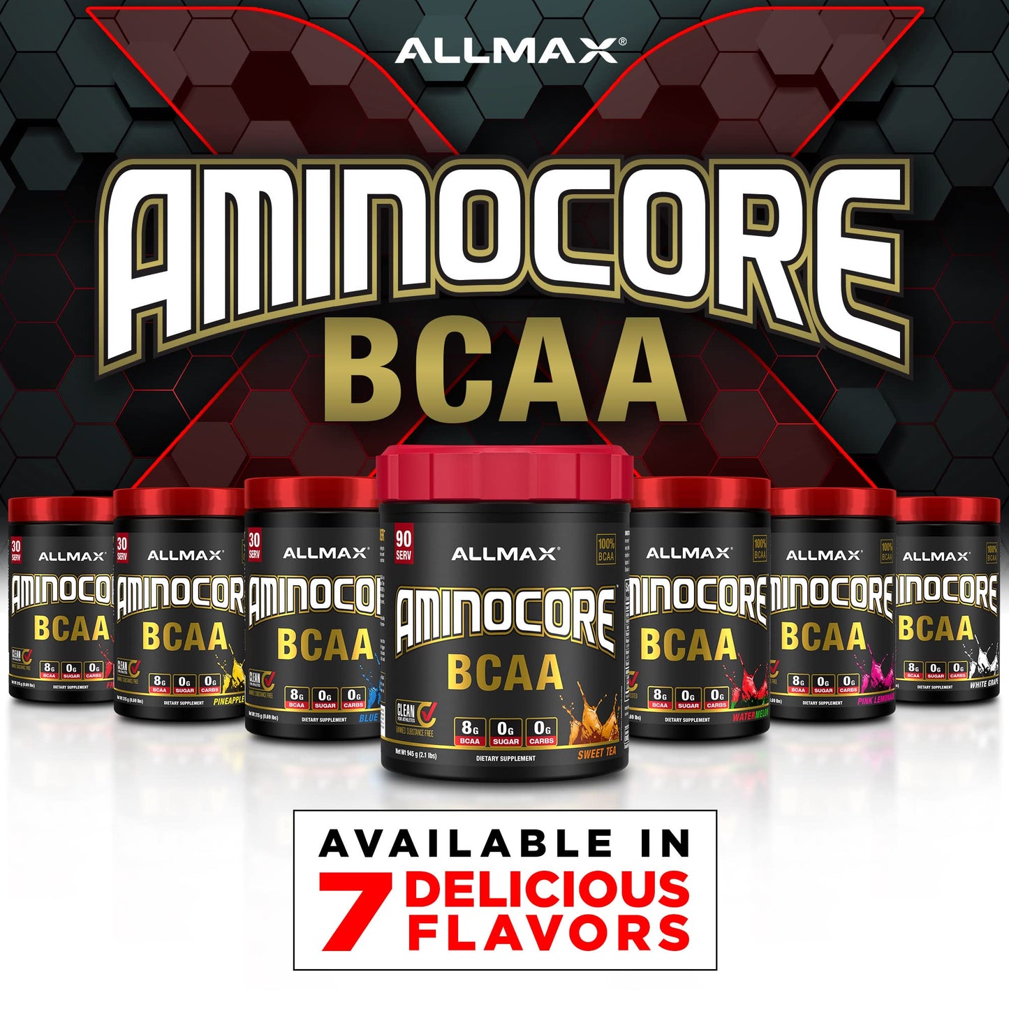ALLMAX AminoCORE BCAA Blue Raspberry Powder – 945 g, 90 Servings, 8.18 g BCAAs per Serving, Sugar Free, Instantized + B Vitamins