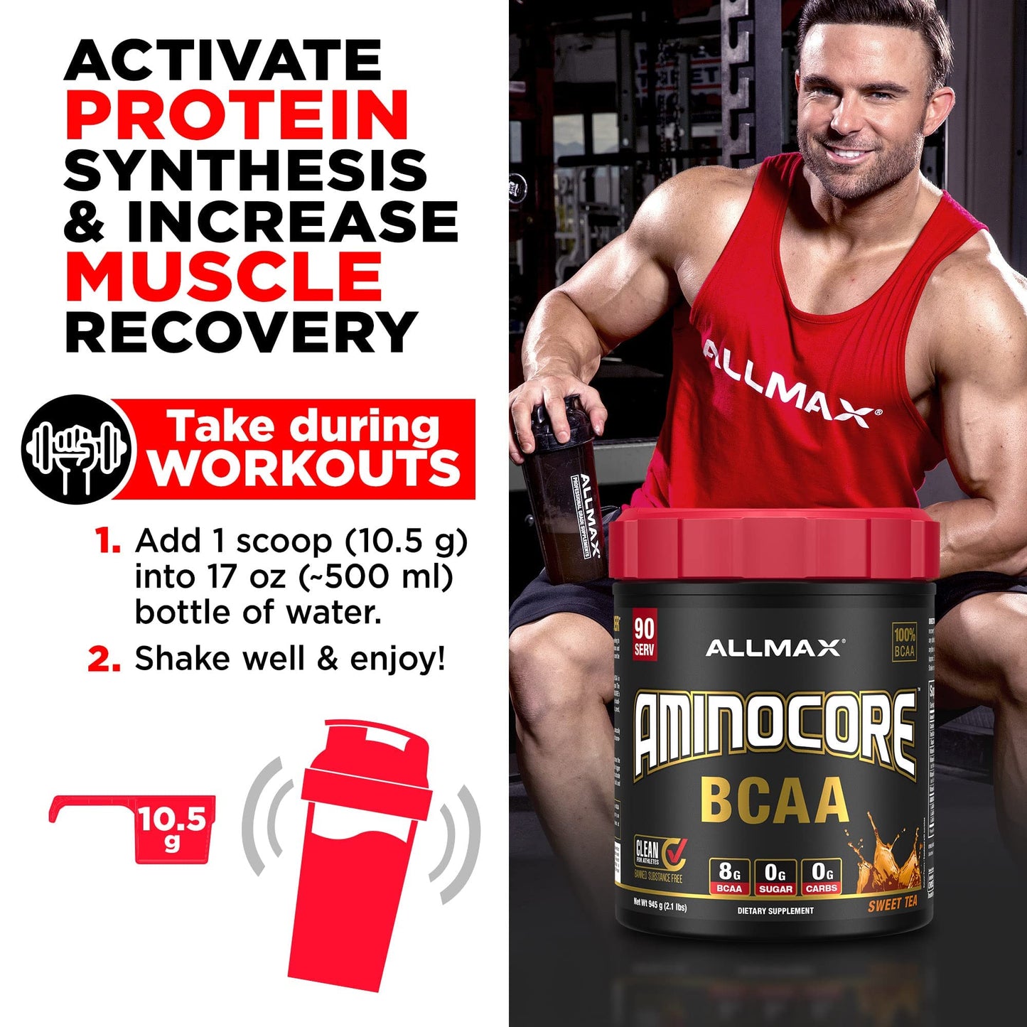 ALLMAX AminoCORE BCAA Pink Lemonade – 945 g, 90 Servings, 8.18 g BCAAs per Serving, Sugar Free, with B Vitamins