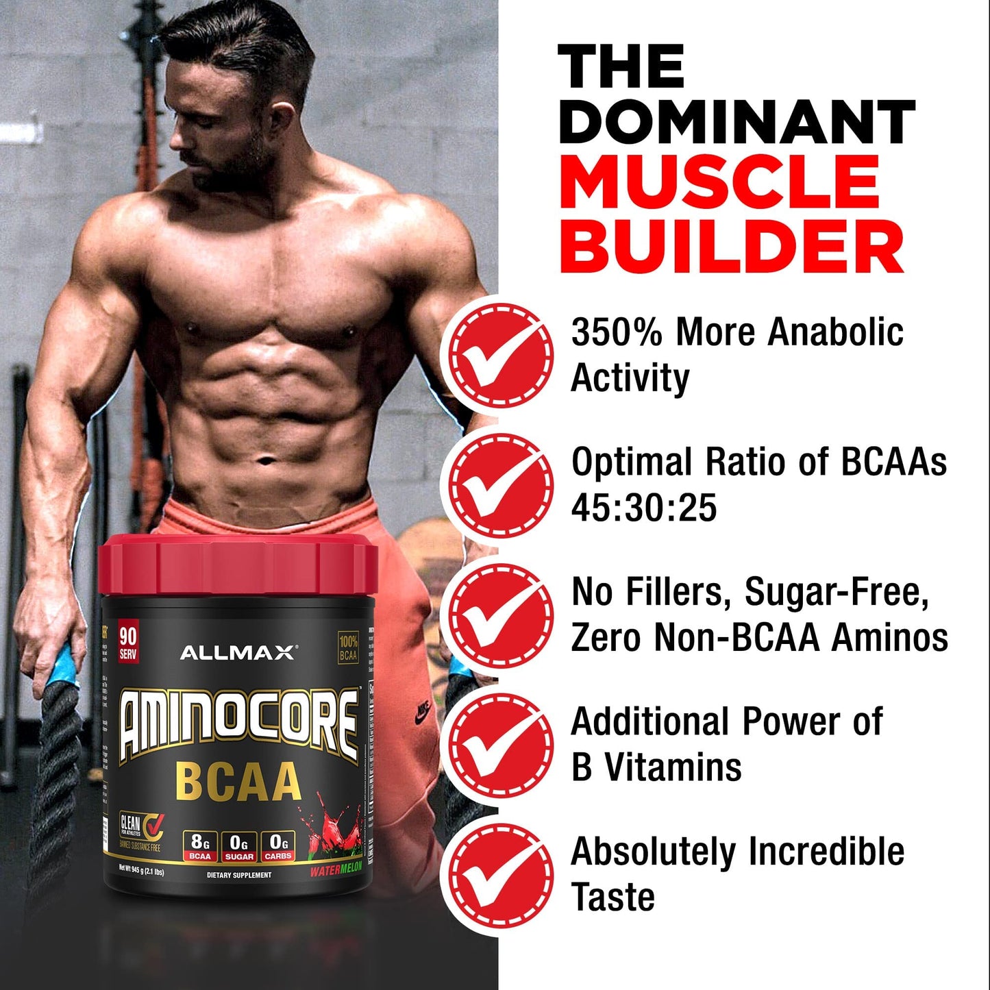 ALLMAX AMINOCORE BCAA – 8G BCAAs | Pink Lemonade, Gluten Free | 315g
