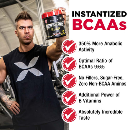 ALLMAX AminoCORE BCAA Blue Raspberry Powder – 945 g, 90 Servings, 8.18 g BCAAs per Serving, Sugar Free, Instantized + B Vitamins