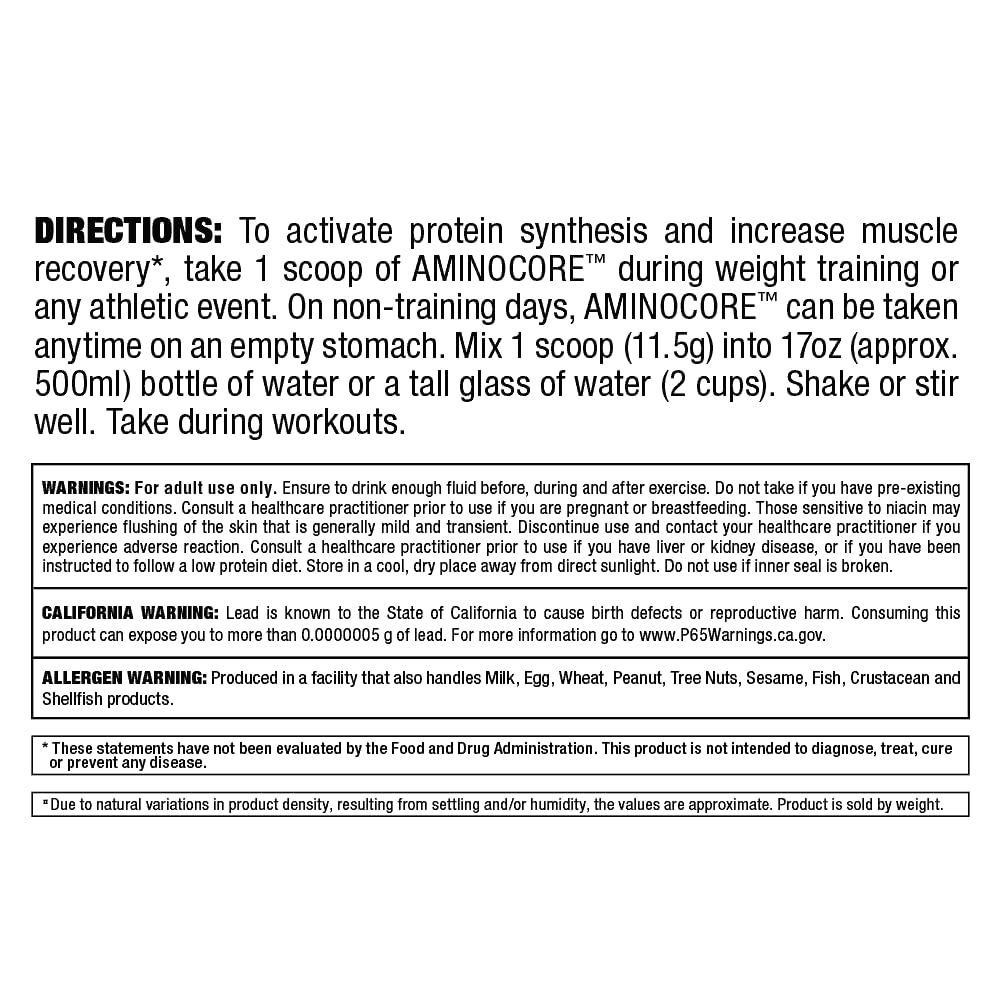 ALLMAX AminoCORE BCAA Blue Raspberry Powder – 945 g, 90 Servings, 8.18 g BCAAs per Serving, Sugar Free, Instantized + B Vitamins