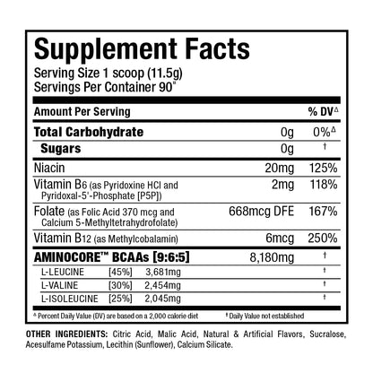 ALLMAX AminoCORE BCAA Blue Raspberry Powder – 945 g, 90 Servings, 8.18 g BCAAs per Serving, Sugar Free, Instantized + B Vitamins