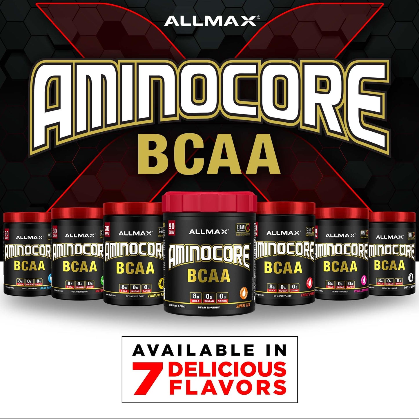 ALLMAX AminoCORE BCAA Blue Raspberry Powder – 945 g, 90 Servings, 8.18 g BCAAs per Serving, Sugar Free, Instantized + B Vitamins
