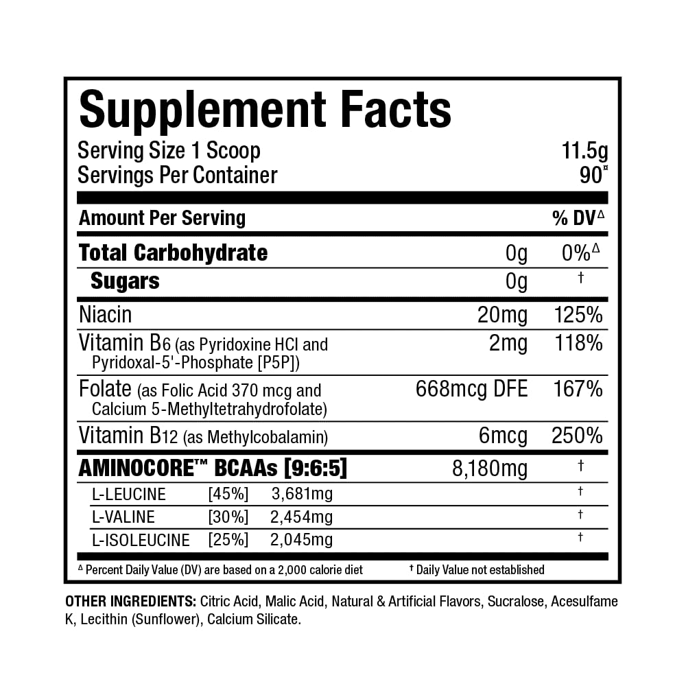 ALLMAX AMINOCORE BCAA – Fruit Punch, 945 g | 90 Servings, 8.18 g BCAA per Serving