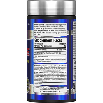 ALLMAX Essentials Creatine HCL 750 mg – 90 Capsules