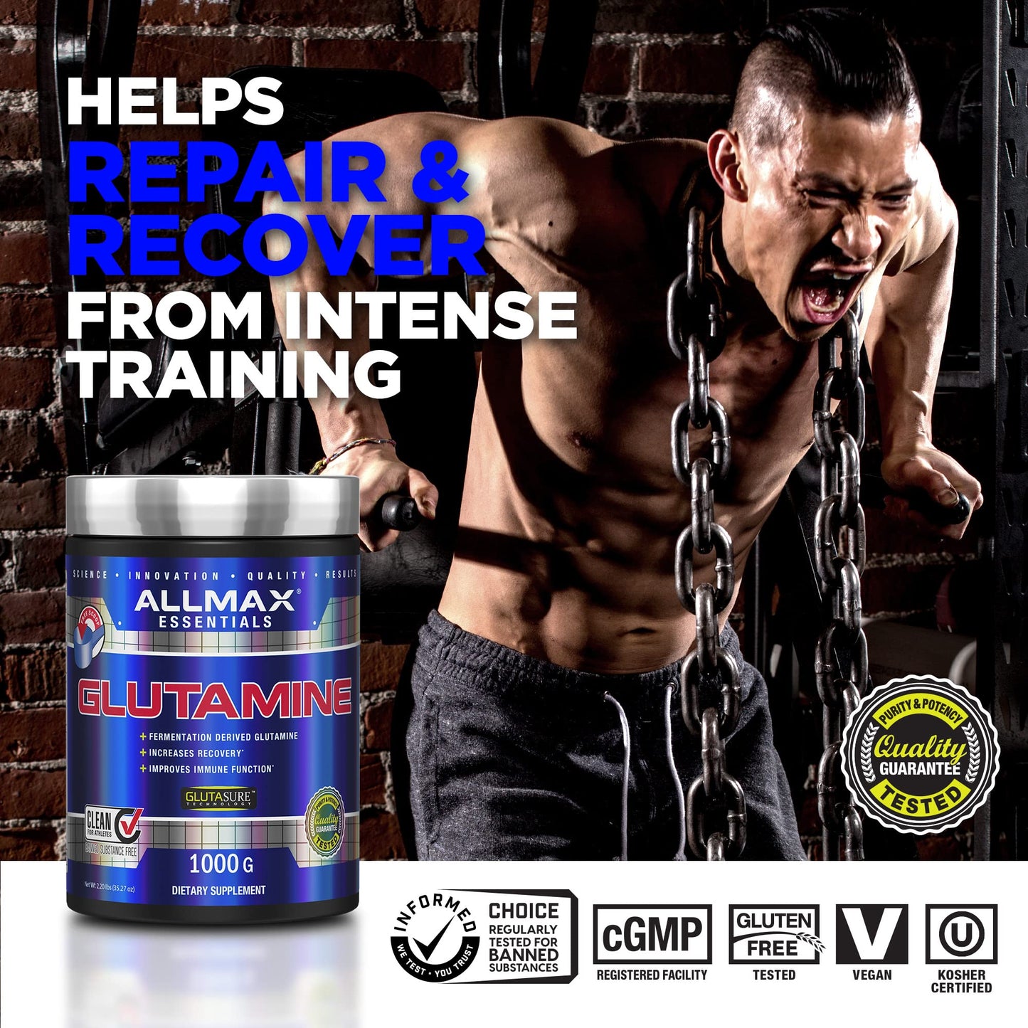 ALLMAX Essentials Glutamine – 400 g Powder | Recovery & Immune Support | Vegan & Gluten-Free