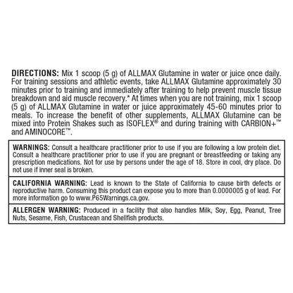 ALLMAX Essentials Glutamine – 400 g Powder | Recovery & Immune Support | Vegan & Gluten-Free