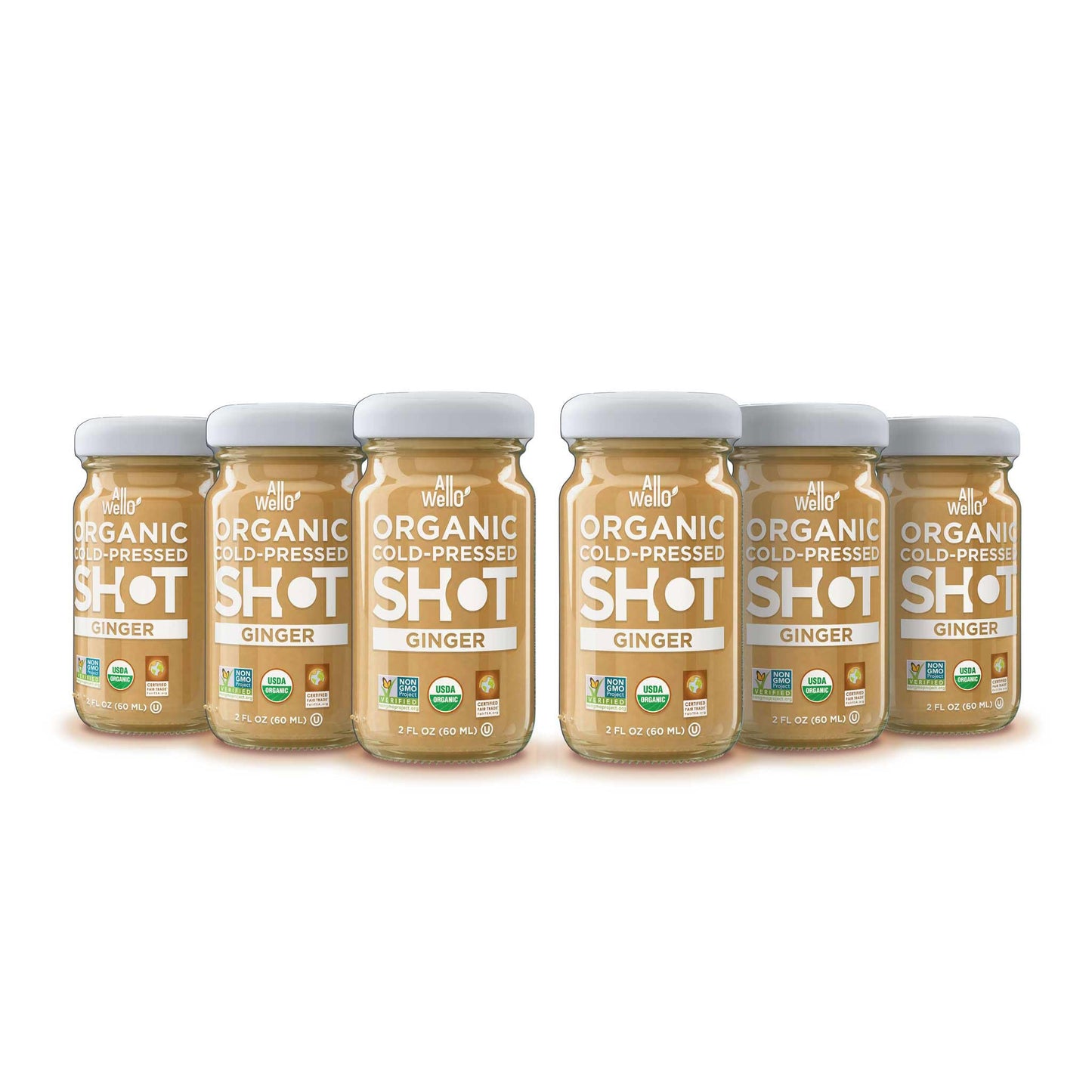 AllWellO Cold-Pressed Ginger Shot, 60 mL – USDA Organic Booster (6 Pack)