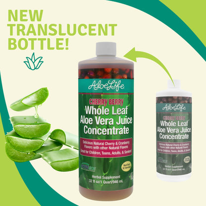 Aloe Life Whole Leaf Aloe Vera Juice Organic Cherry Berry 32 oz (2-Pack)