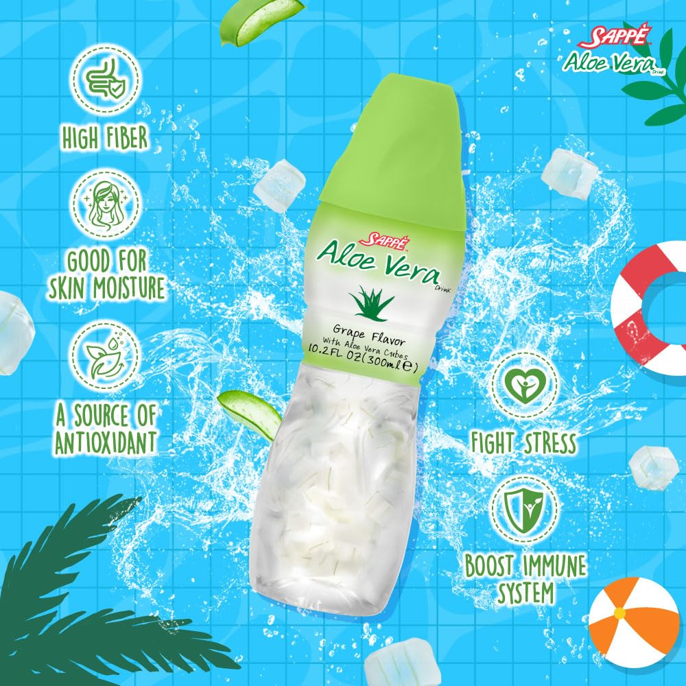 Aloe Vera Juice - Grape Flavor with Big Aloe Pulp (6-Pack) Plant-Based Hydration for Adults & Kids