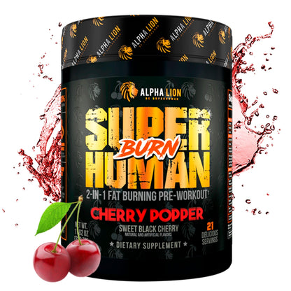 ALPHA LION Superhuman Burn – 2-in-1 Metabolism Booster Pre Workout & Thermogenic Fat Burner for Men | 21 Servings | Sweet Black Cherry