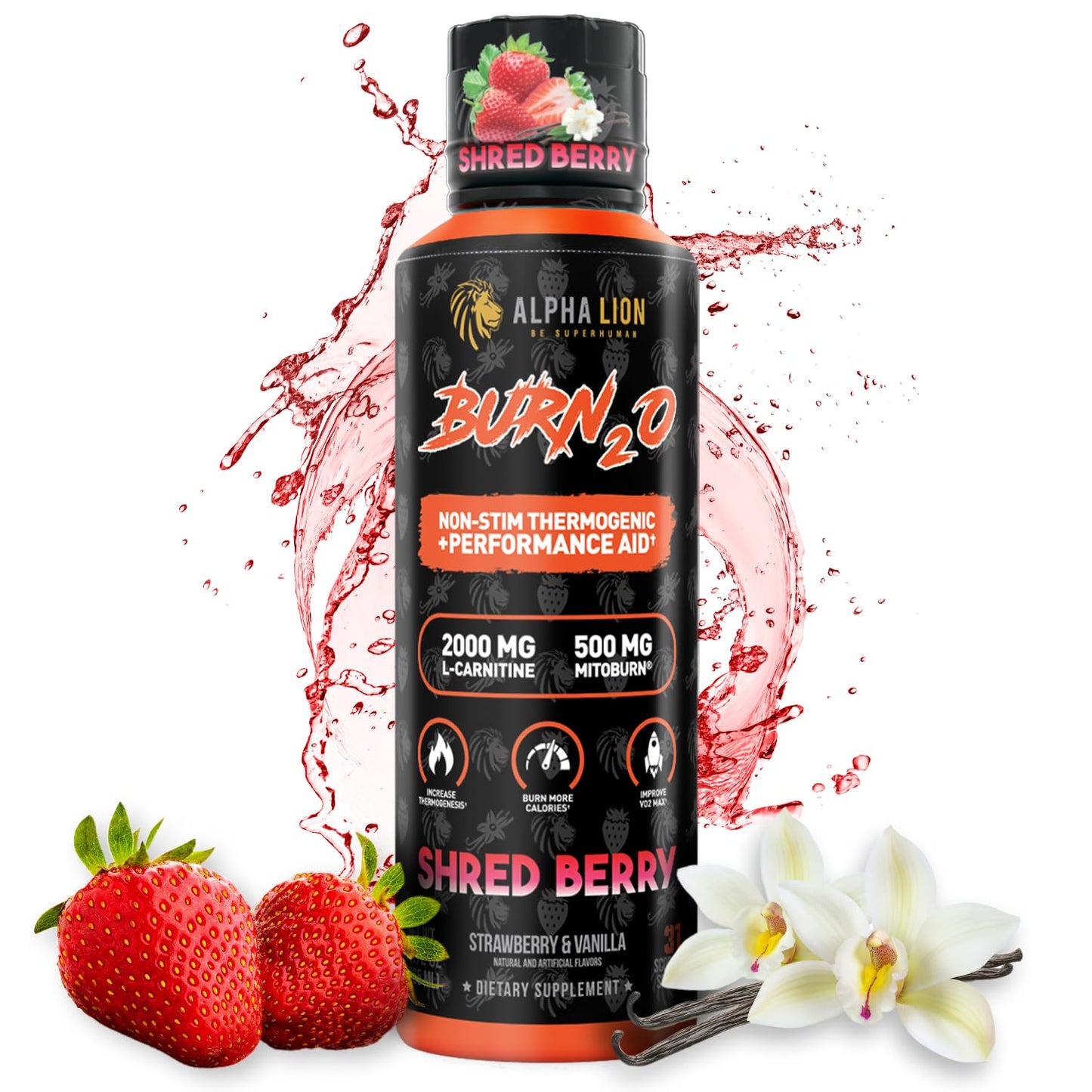 ALPHA LION Burn2O Liquid L-Carnitine 2000mg – Premium Fat Burner & Pre-Workout for Men & Women | ShredBerry