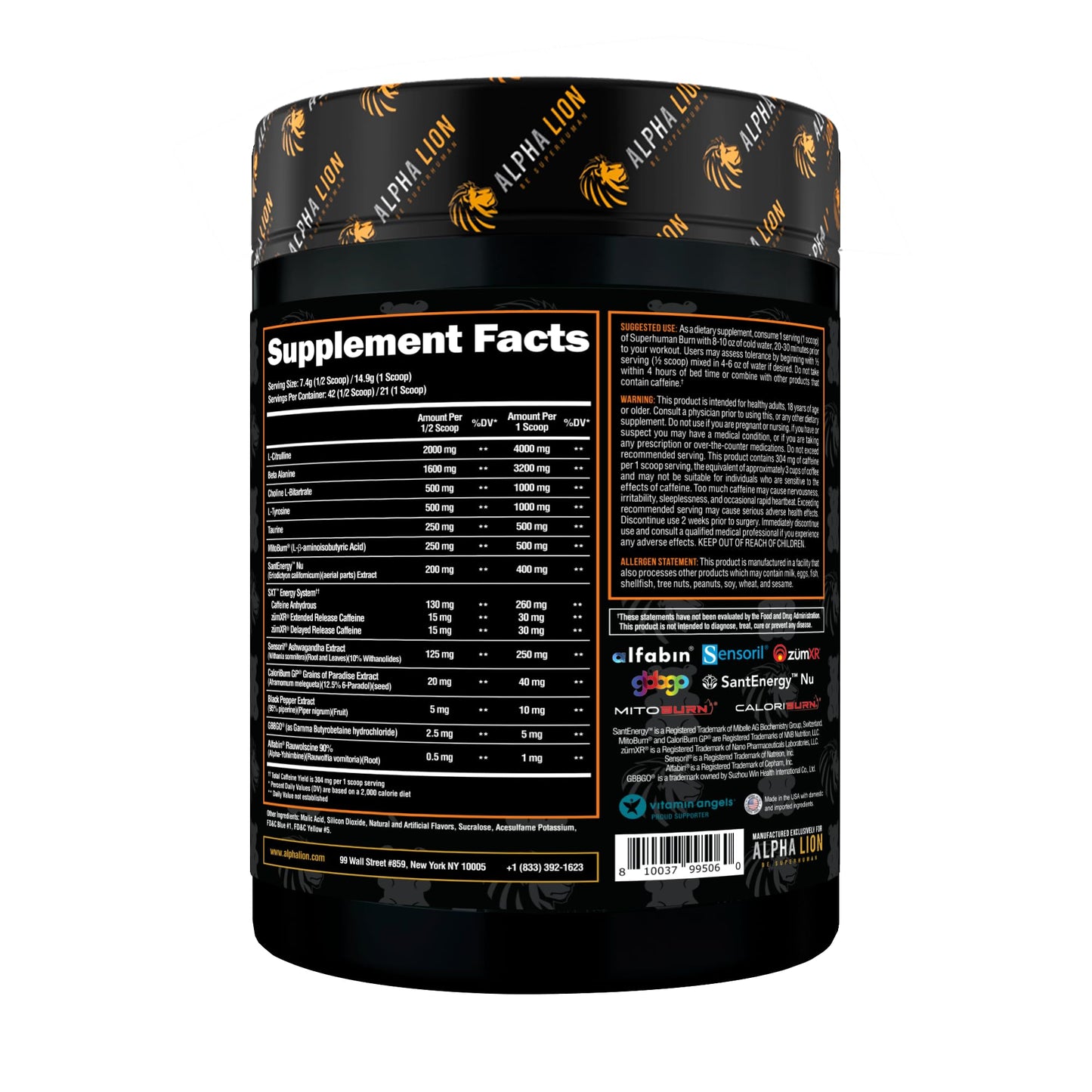 ALPHA LION Superhuman Burn – 2-in-1 Metabolism Booster Pre Workout & Thermogenic Fat Burner for Men – Sour Gummy Bear, 21 Servings