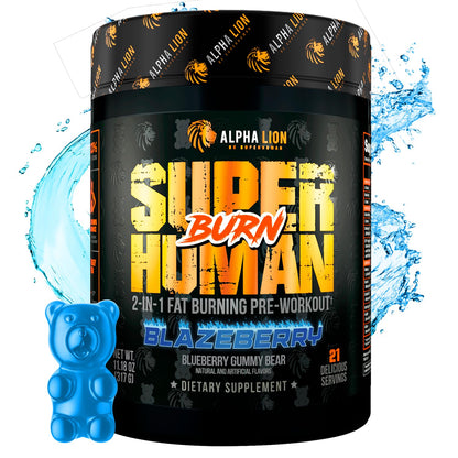 ALPHA LION Superhuman Burn – 2-in-1 Pre Workout & Fat Burner (Blue Gummy Bear)