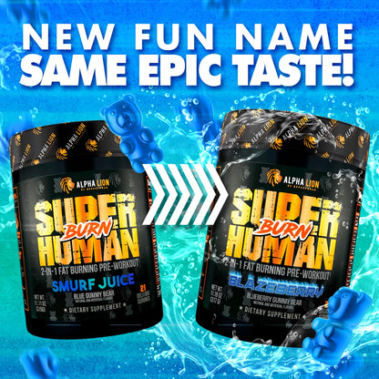 ALPHA LION Superhuman Burn – 2-in-1 Pre Workout & Fat Burner (Blue Gummy Bear)